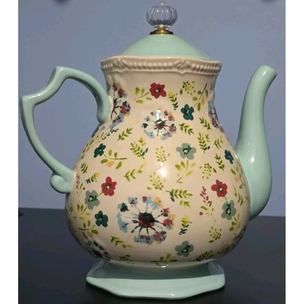 Pioneer Woman KARI Teapot Pitcher Stoneware 2.7 Qt Floral-Country Farmhouse